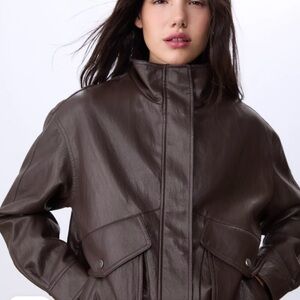 Stradivarius Dark Brown Leather Jacket